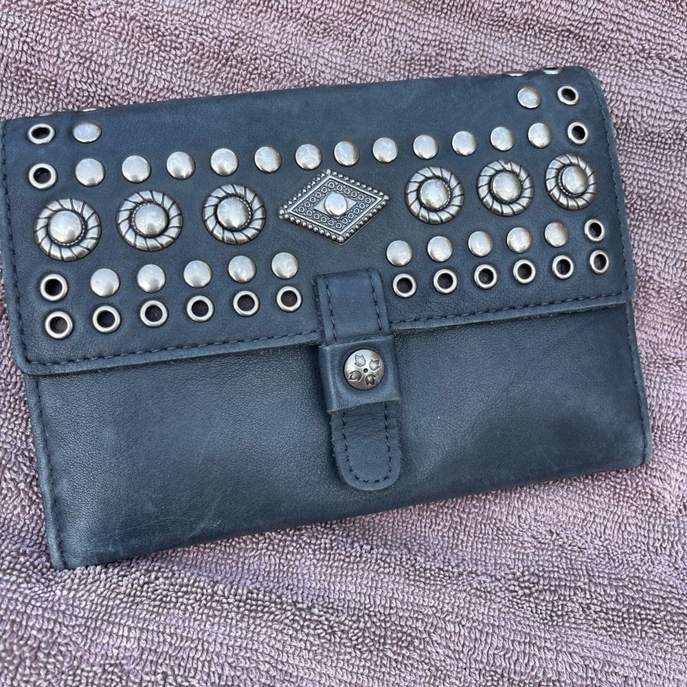 Patricia Nash Italian Leather Studded Gray Clutch